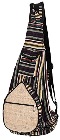 Kunst und Magie Bunter Hippie Rucksack Schultertasche Slingbag Crossbody-Bag Hanf, Farbe:Mehrfarbig