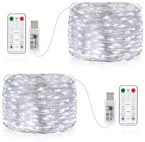 Vacoulery Guirnalda Luces USB, 10M 100 LED Luces de Cadena 8 Modos con Mando Timer Impermeable Cadena de Luces Para Habitacion Interior Bodas Fiesta de Navidad