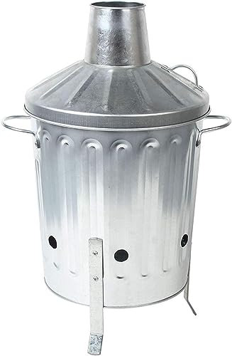 Unibos 15L Mini Garden Incinerator Small fire Bin Galvanised 15 Litre Burning Wood Galvanised Metal Incinerator Fire Burning Bin with Lid