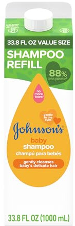 Johnson's Baby Shampoo, Hypoallergenic, No More Tears for Baby's Delicate Scalp & Skin, Gently Washes Away Dirt & Germs, Paraben-Free, Value Size Baby Shampoo Refill, 33.8 fl. oz