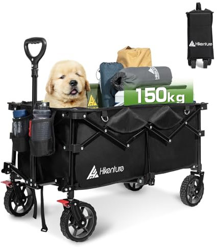 HIKENTURE Bollerwagen Faltbar 135L - Faltbarer Bollerwagen 150KG belastbar - Klappbarer Handwagen für Strand Camping Einkaufen - Faltbollerwagen