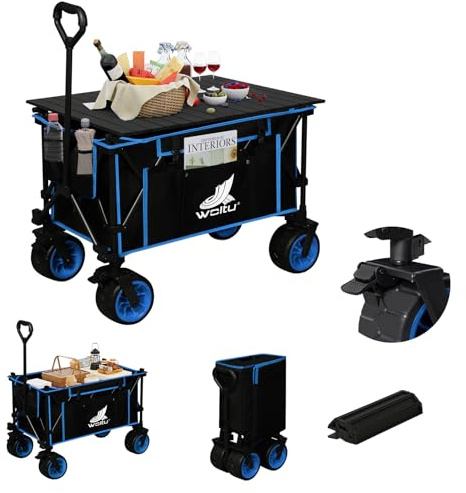 WOLTU Chariot de Jardin à roulettes, Chariot Pliable avec Plateau Amovible, Capacité 120kg, en Tissu Oxford+Acier, Noir+Blue