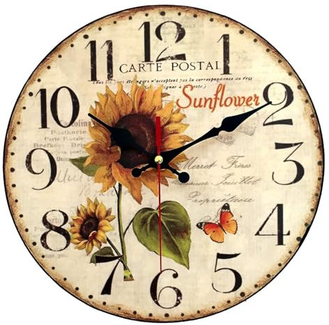 Wild Flower Clock Garden Wall - 25cm Floral Silent Non Ticking Elegant Style Colorful Sunflower Pattern Hanging Clocks for Home Office Living Room Decoration 0808