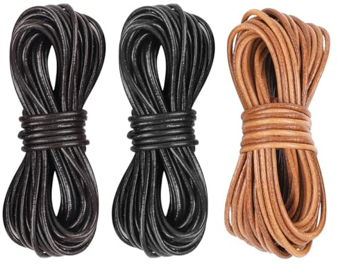 Sarini 3 rullar 5 m x 2 mm lädersnodd stil äkta läderband, god kvalitet läderkedja, robust läderrem, rivbeständigt lädersnöre för
