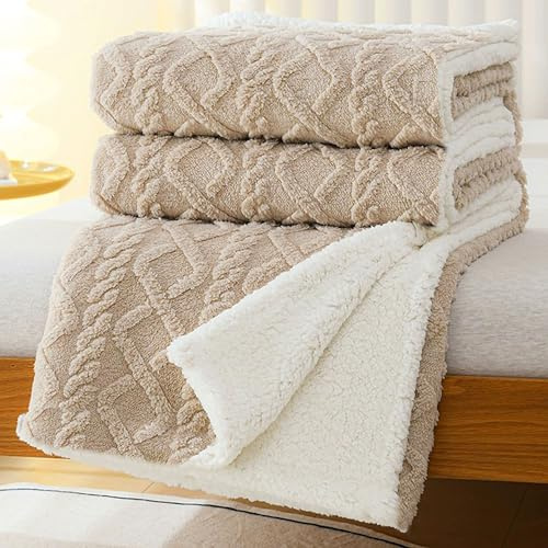 MANEMI Manta Sofa de Borrego, Doble Cara Franela y Sherpa, 100% Poliester, Suave y Caliente para Invierno, Cama, Sobrecama, Borreguito