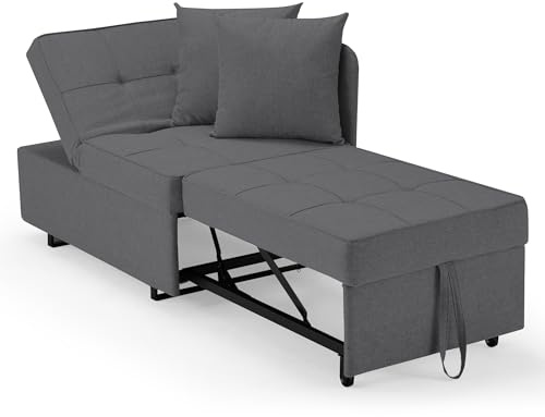 EROMMY 3-in-1 Chair Bed, Multi-Function Convertible Sleeper Bed Single Adult with 2 Extra Pillows and 5 Adjustable Backrest, Pull-Out Folding Sofa Bed for Living Room, Bedroom(Dark Grey)