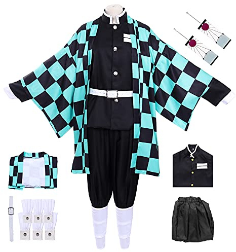 Suffolly Cosplay Kimono Anime Cosplay Costume,Nezuko Cosplay Kimono for Girls Women,Halloween Costumes Tanjiro Cosplay Costume for Kids & Adults Halloween Carnival Party