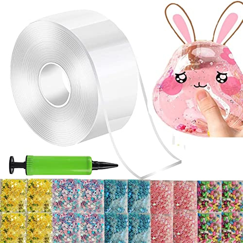 Nano Tape Bubbles Kit for Kids, Nano Magic Tape Double Sided Bubble Sets, Super Elastic Bubble Balloons DIY Craft Kit Toys for Children, Fidget Toys and Party Favors for Boys and Girls