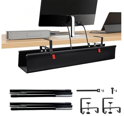 Treibo Under Desk Cable Management, 36 Cable Tray No Drill Desk Cable Tidy, 600D Oxford Fabric Wire Organiser Clamp/Screw Mount for Office and Home
