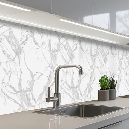 KitchenYeah© Paraschizzi Cucina Adesivo 60x300 cm Pannello Parete Paraspruzzi Rivestimento Marmo - Puro - Grigio - Venature