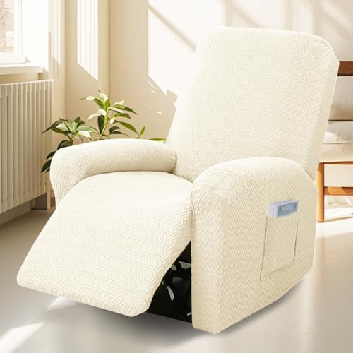 Bocguy Stretch Recliner Chair Cover, 4-Piece Recliner Sofa Cover | Recliner Armchair Cover for Living Room Reclining Chair Slipcover with Side Pocket, High Spandex Slipcover, Slip Resistant