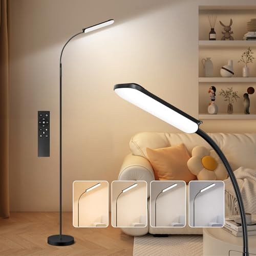 FRIDEKO HOME LED Floor Lamp 18W 1800LM Dimmable Reading Standing Lamp,Black | Flexible Gooseneck Lamp with Remote/Touch Control, Adjustable Bright Tall Lamps for Living Room Bedroom Office Tattoo Sewing