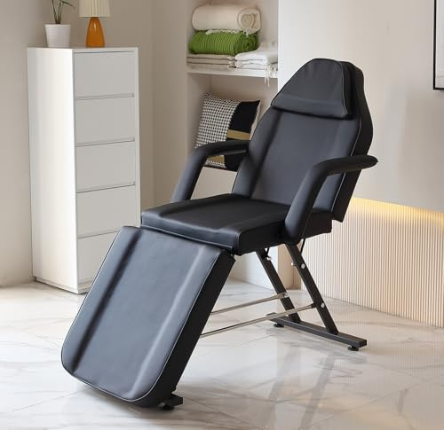 Silla de masaje ajustable, cama de belleza con taburete y sábanas, cama reclinable con reposabrazos extraíbles y reposacabezas para spa, salón, tatuaje y facial