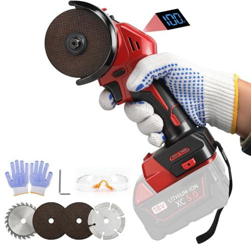 3 tums batteridriven vinkelslip kompatibel med Milwaukee 18 V batteri (utan batteri), 16 800 rpm borstlös minivinkelslip med digital display, 2 slipskivor, 2 skärskivor
