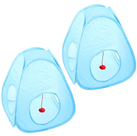 Levemolo Tienda Plegable para Gatos y Perros Pequeños 2 Pcs, Refugio Transpirable y Portátil, Túnel Interactivo y Nido para Mascotas Interior y Exterior, Fibra Elástica Reforzada Azul