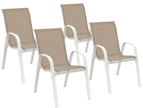IDMarket - Set di 4 sedie impilabili da giardino LYMA in metallo e textilene in bianco e beige