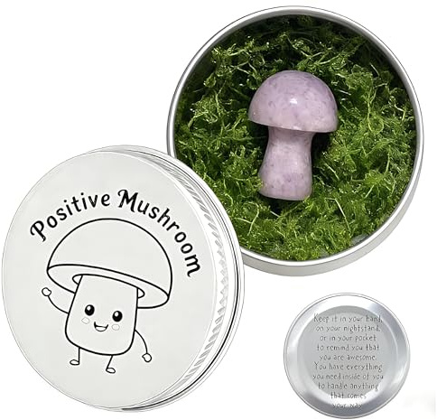 Virelle Amethyst Crystal Mushroom in Tin Box, Emotional Support Mushroom Spiritual Gifts for Women, Healing Crystals Home Decoration Gift Set