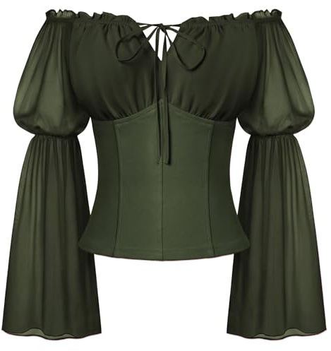 SCARLET DARKNESS Women's Renaissance Long Sleeve Tops Off Shoulder Peasant Blouses Ruched Bust Fairy Shirts