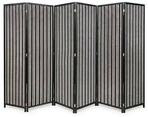 Folding Paravent 6 Panel Room Divider Screen, Freestanding Partition Wall Panel Privacy Furniture for Living Room, Bedroom and Office (Wooden B&W)