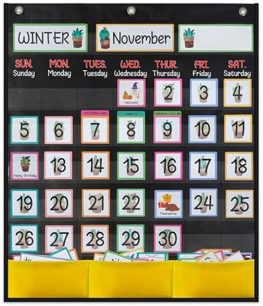 Calendario de bolsillo con 89 tarjetas, calendario de enseñanza, gráfico de bolsillo de pared de de 20, 07 x 23, 62 pulgadas para aprender recursos didácticos mensuales