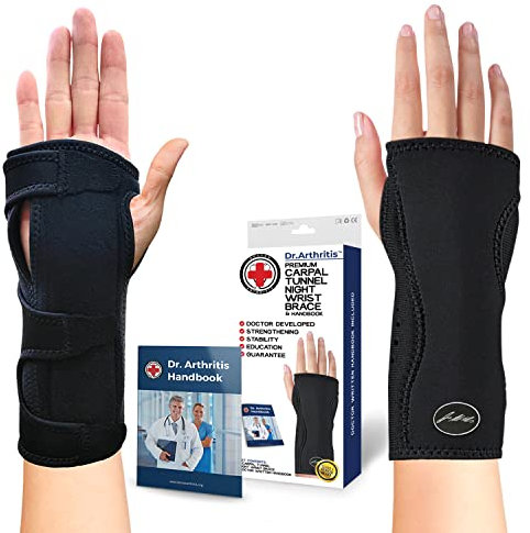 Von Ärzten Entworfen, Verstellbare Handgelenkstütze, Handgelenk Schiene, Sehnenscheidenentzündung Bandage, Karpaltunnel Schiene, Handgelenk Bandagen für Nacht, Einzelpack, Schwarz, Rechts/Links