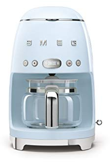 Smeg 50's Retro Style Aesthetic Drip Coffee Machine with 10 Cup Glass Carafe, Auto Start Feature, Keep Warm Plate, and Two Coffee Strength Settings (Pastel Blue)