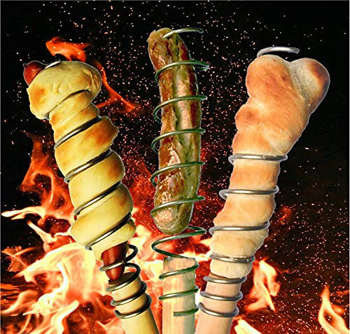 Twisty 3 x Grillspieß Stockbrot Wurstgrill HOT-Dog Maker Grillgabel Knüppelbrot Marshmallow Spieße BBQ Fork