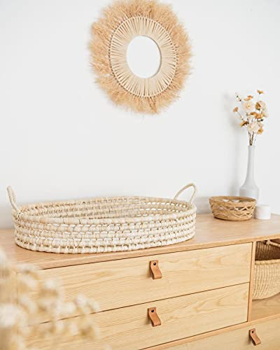 ahoj baby Mais-Mais-Hülsen-Wickelkorb mit dreilagiger Matratze, Babykorb, Baby-Moses-Korb, Wickelkorb, Babyparty, Geburtstagsgeschenk, 73cmx43cmx12cm, (HYA3)