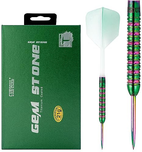 CUESOUL Green GEM Stone 21g Stahlspitze 90% Tungsten Dart Set mit Uniformity Titanium Coated und Gradient Color ROST Flights