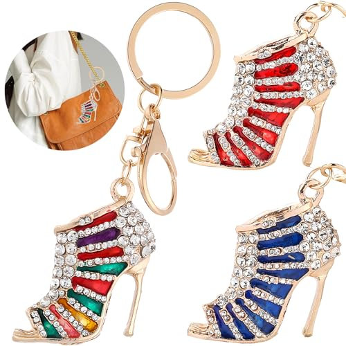 Mein HERZ 3 pcs Schlüsselanhänger, High Heel Hakenschuh Schlüsselanhänger, Strass Kristall Schlüsselbund Charme Anhänger Handtasche Schlüsselring Schlüsselring Mehrfarbige einzigartige Form