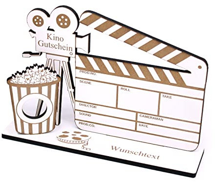 Geldgeschenk Kino Gutschein - Filmklappe mit Wunschtext - Film Geschenk Kinobesuch - 20 x 16 cm
