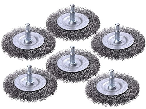 WENORA 6 Pack Wire Wheel Brush for Drill - 1/4 Inch Hex Shank, Coarse Carbon Steel Crimped Wire Wheel for Cleaning Rust