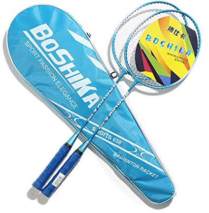 2 Stück Badminton Set Carbon Profi Badmintonschläger Leichtgewicht Badminton Schläger Federballschläger Set für Training Mit Tragetasche,Blau