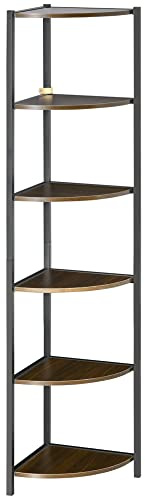 HOMCOM Étagère d'angle à 5 Niveaux Style Industriel Bibliothèque d'angle à Cadre métallique - 34 x 34 x 166 cm Brun et Noir