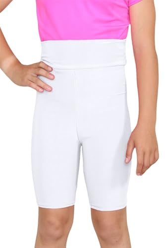 Hamishkane® Kinder-Fahrradhose, einfarbig, Mikrofaser, hohe Taille, Gymnastik-Shorts, dehnbare Sportbekleidung, Mini-Kinder-Shorts, elastische Mädchen-Fahrradhose, weiß, 5-6 Jahre