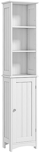 kleankin Armario Alto de Baño con 3 Compartimientos 34x23x165 cm Blanco