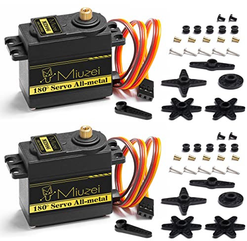 Miuzei Servo Digital Servomotor-Metall Kupfer Getriebe für Arduino 1/8 1/10 1/12 Auto Car Boot Flugzeug Roboter Arm 15kg 5V Standart Servo Micro Modellbau mit Horn und Cable
