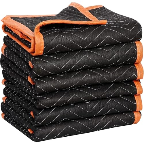 Simpli-Magic 79522 Heavy Duty Padded Moving Blankets, Orange/Black, 72” x 80”, 6 Pack