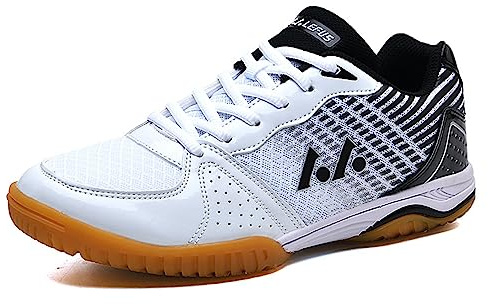 NGARY Zapatos de bádminton para hombres y mujeres, zapatos de cancha para interiores, ligeros, con absorción de golpes, antideslizantes, para todo tipo de deportes, Black, 41 1/3 EU