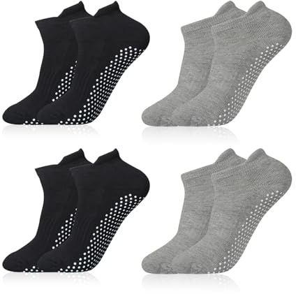 flintronic Yoga Socks, 4 Pairs Non Slip Pilates Socks for Women&Men, Sweat Absorption Cotton Full Toe Grip Socks, Ankle Socks for Pilates, Ballet, Barre, Barefoot Workout, Dance