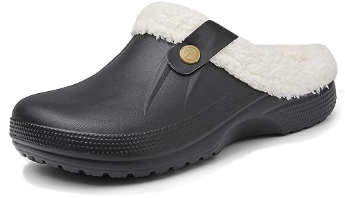 Meik Mangni Zoccoli Unisex-Adulto Sabot Donna Uomo Ciabatte in Gomma Invernali Caldo Pantofole Casa Impermeabile Scarpe da Giardino con Suola Antiscivolo,Nero Bianco,35-36 EU
