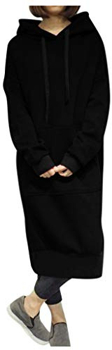 Generisch Sudadera de invierno para mujer, holgada, talla grande, vestido largo, suéter de manga larga, suéter de forro polar, sudadera de felpa con capucha, jersey holgado, tops, Negro , XXL