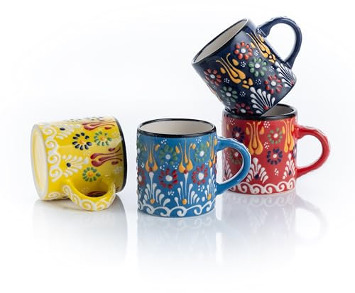 Juego de 4 tazas de café expreso de cerámica, tazas de espresso de 5 onzas, tazas de espresso hechas a mano, tazas de espresso de 2.75 pulgadas, tazas de demitasse multicolor, tazas de espresso aptas