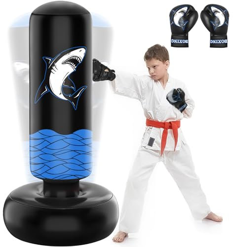 NZQXJXZ Saco de Boxeo de Pie para Niños y Niñas - 160cm para Entrenamiento de Karate, Taekwondo, MMA con Guantes de Boxeo