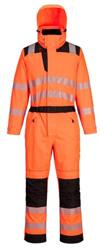 Portwest PW355 Men's Hi Vis Winter Work Overalls Waterproof Rain Coverall Protective Boiler Suit 300D Polyester Durable Stain Resistant Workwear Suit Orange, 3X-Large