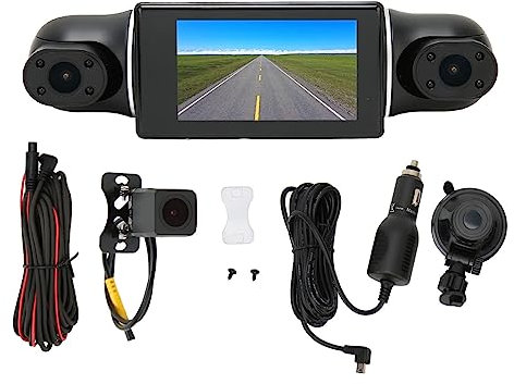 Dash Cam a 4 Canali, Display da 3 Pollici HD 1080P Visione Notturna IR Telecamera Panoramica per Registratore per Auto a 360 Gradi, Dash Cam Anteriore Posteriore a 360 ° Facile