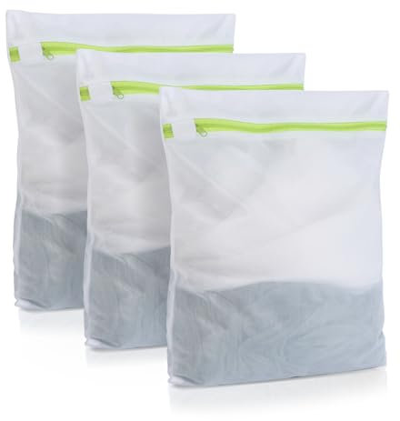 Rete per la biancheria, per lavatrice, 23 x 30 cm, 3 sacchetti per la biancheria, con chiusura lampo verde