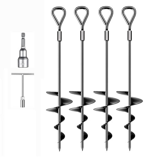 4PCS Heavy Duty Tent Pegs Ground Anchor, 45cm Trampoline Anchor Kit