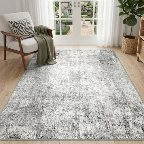 DEFYNEE Rugs Living Room 90 x 150 cm, Washable Rug for Bedroom, Greywhite | Soft Low Pile, Anti-Slip, Modern Abstract Style, Floor Covering for Dining Room, Kitchen, Hallway, Entryway, Office Indoor