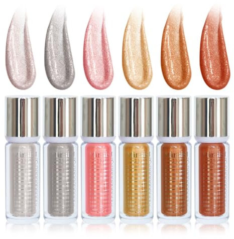 KARLOR Juego de 6 barras de iluminador líquido, iluminador de rostro, sombra de ojos líquida, brillante, metálico, brillo líquido, brillo para ojos, cara, cuerpo, labios